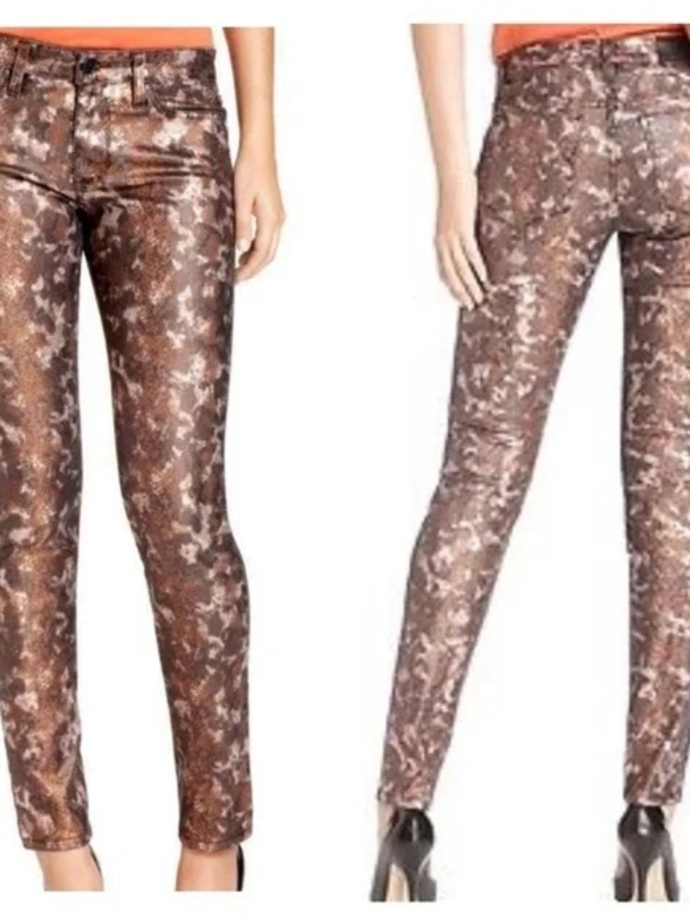 NWT ELSE Brand bronze, metallic snake skin skinny jeans.